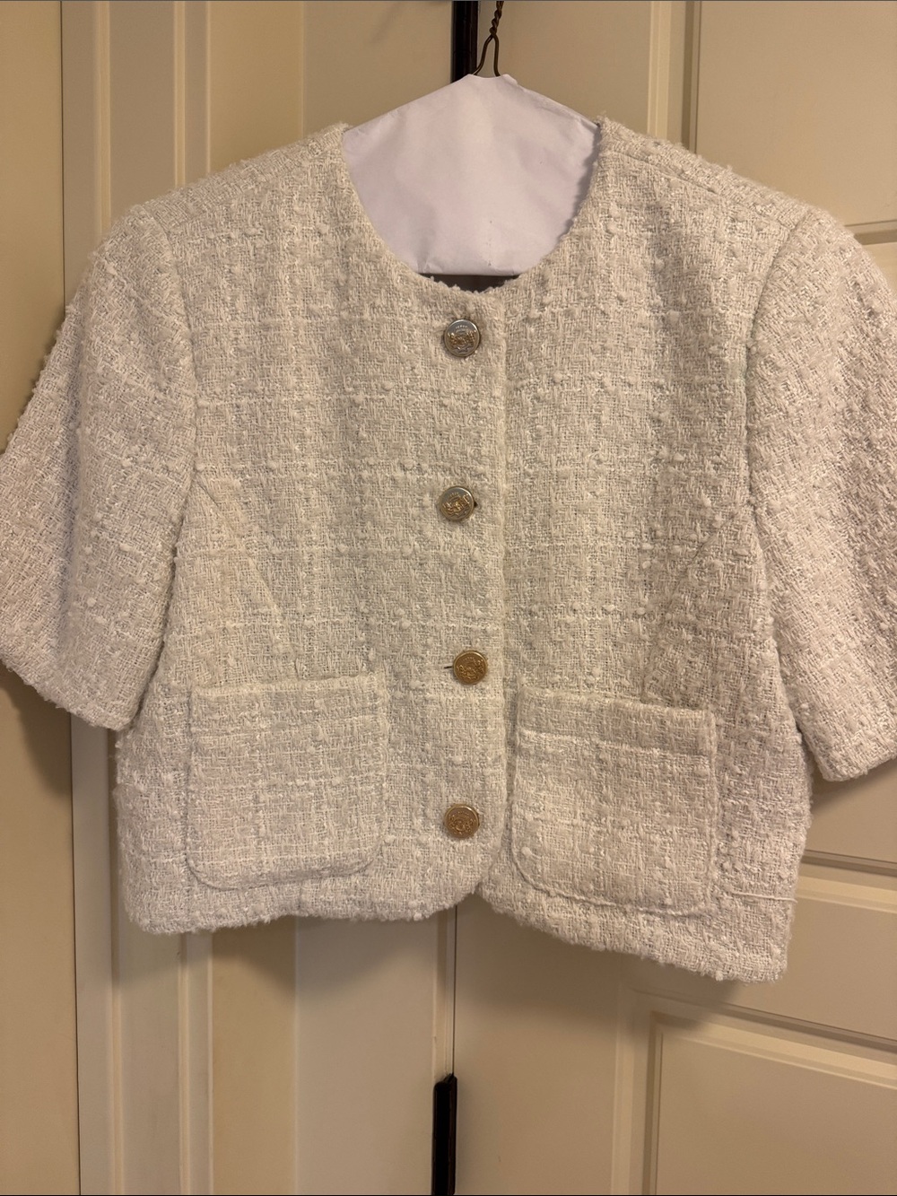 Abercrombie & Fitch Cream Bouclé Short-Sleeve Jacket